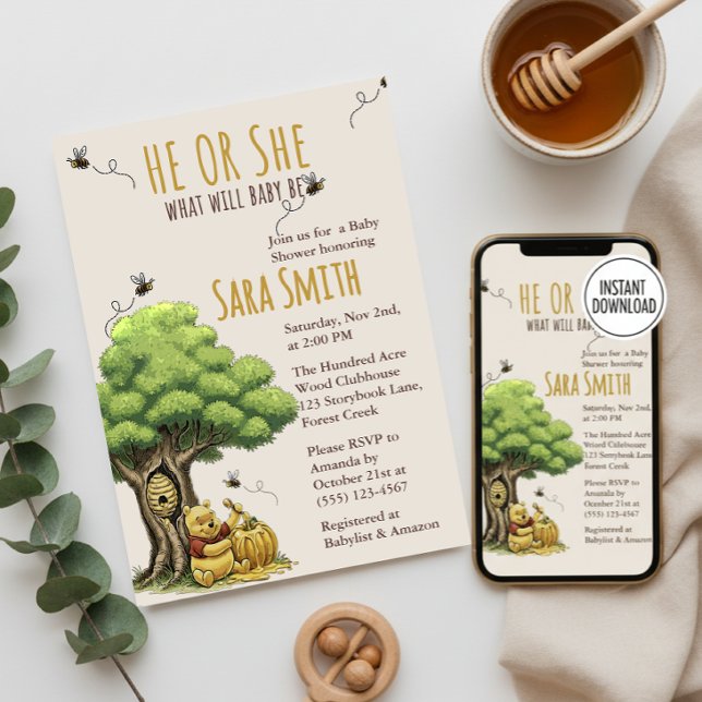 Convites Ursinho do Livro Clássico "O que será, Bebê Abelhi (Criador carregado)