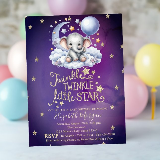 Convites Ursinho Estrelas Lua Nuvens Violeta Chá de Bebê (Criador carregado)