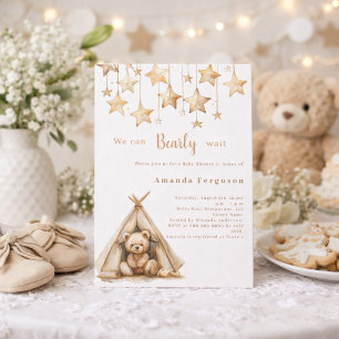 Convites Ursinho estrelas tenda boho Baby Shower