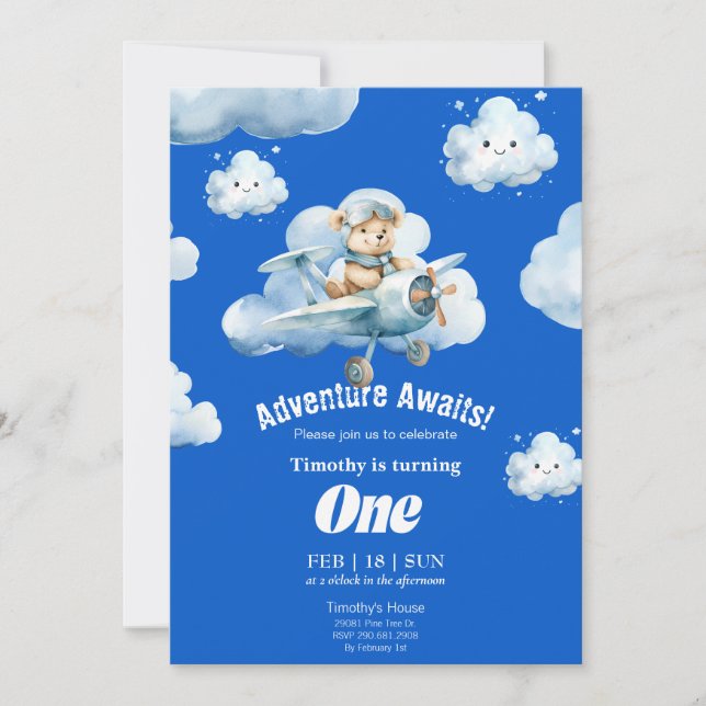 Convites Ursinho Sky Safari: Expedição ao primeiro aniversa (Frente)