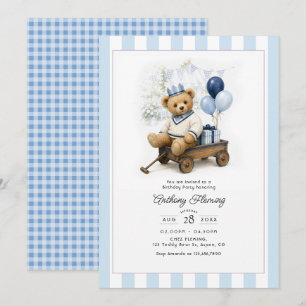 Convites Ursinho Teddy Clássico Préppy de Aniversário em Xa