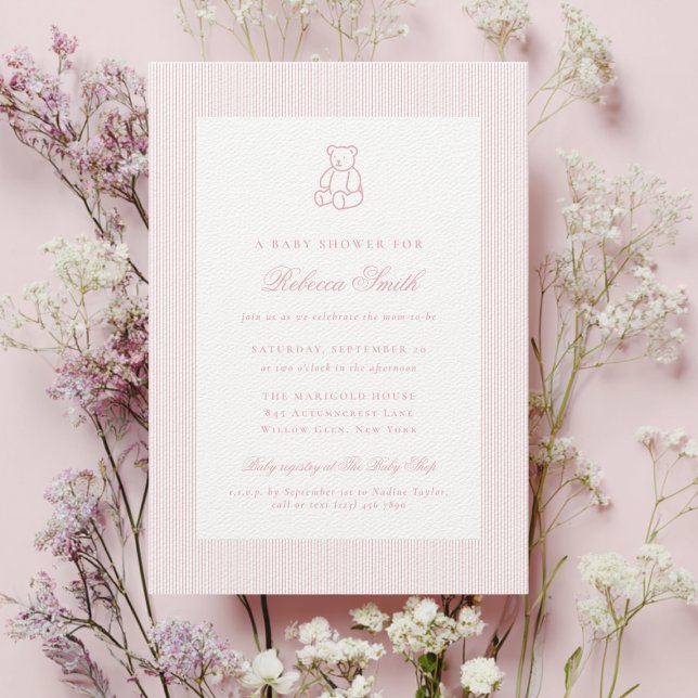 Convites Ursinho Teddy Rosa Menina Chique Baby Shower (Criador carregado)