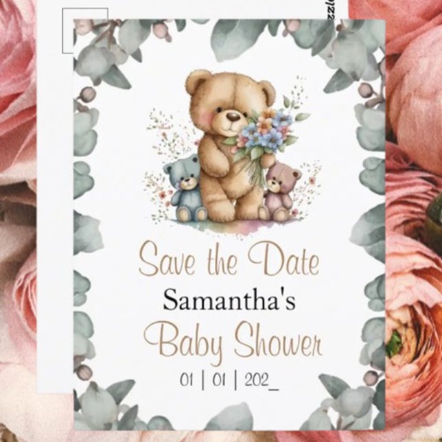 Convites Ursinhos Gêmeos Aquarela Data Cartão-Postal (P.S. Get ready for some adorable baby shower invites that are sure to warm your hearts! 🌸💙)