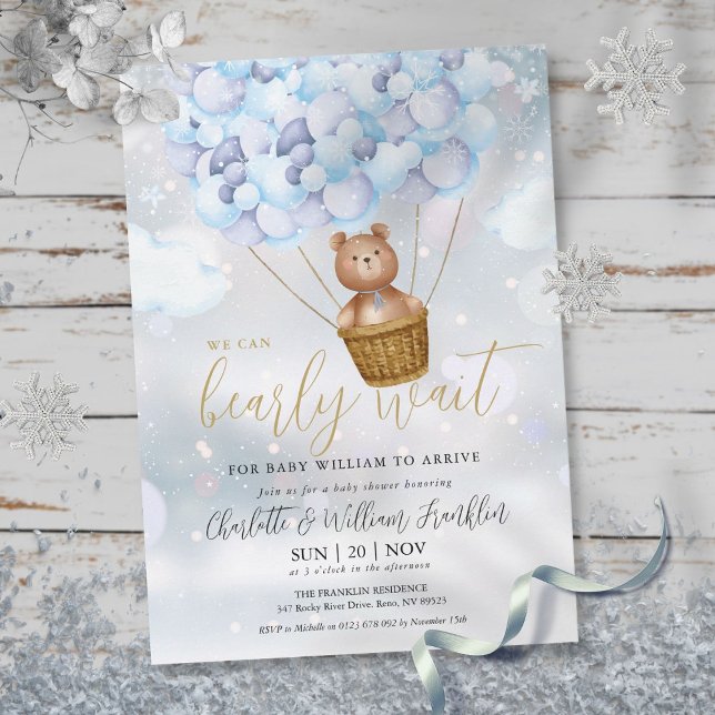 Convites Urso à Espera do Menino do Ursinho de Pelúcia Chur (Bearly Wait Teddy Bear Boy Winter Baby Shower Invitation)