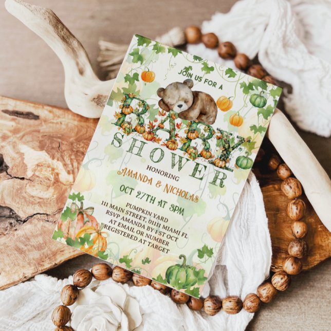 Convites Urso Abóbora outono Chá de Bebê (Criador carregado)
