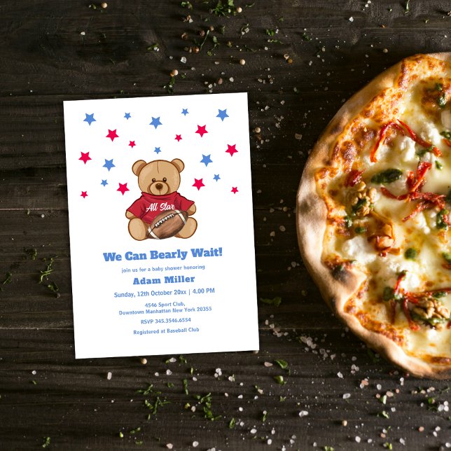 Convites Urso All Star Mal Aguenta Churrasco de Bebê Futebo (All Star Bearly Wait Football Baby Shower Invitation)