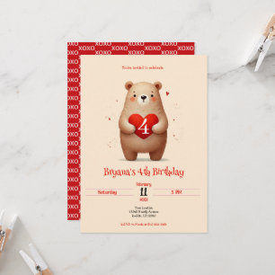 Convites Urso Aquarela Coração Vermelho xoxo Aniversário Di