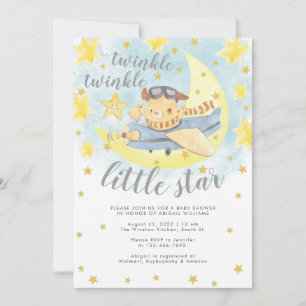 Convites Urso Avião Dourado Twinkle Pequeno Chá de fraldas 