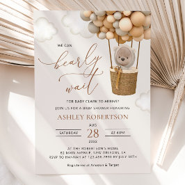 Convites Urso, Balões de Beige, Balão de Ar Quente, Chá de 