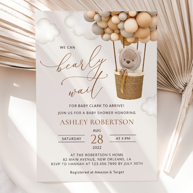 Convites Urso, Balões de Beige, Balão de Ar Quente, Chá de  (Criador carregado)