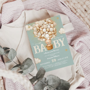 Convites Urso Balões Esperam Chá de fraldas verde