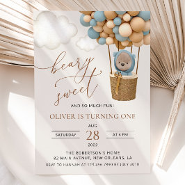 Convites Urso Bastante, Balões Azuis, Primeiro Aniversário
