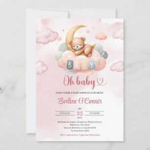 Convites Urso bebê bonito dormindo sobre a lua