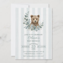 Urso Boho Aniversário Aquarela Eucalipto Dourado