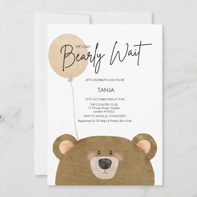 Convites Urso Bonito Que Podemos Esperar Chá de fraldas De  (Frente)