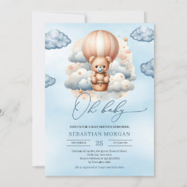 Convites Urso branco azul-aquarela e castanho-peludo oh beb
