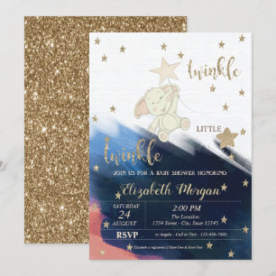 Convites Urso Brilho Dourado Chá de Bebê Twinkle Little Sta