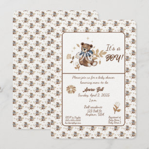 Convites Urso Castanho de Teddy É Um Menino! Chá