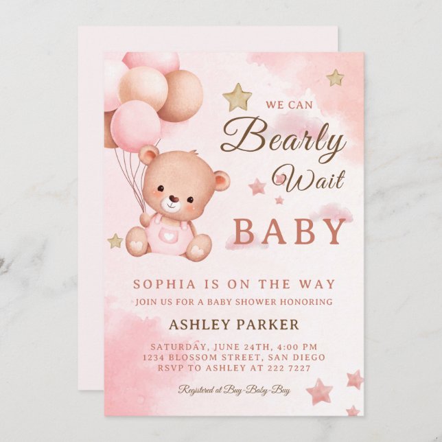 Convites Urso com Balões (Frente/Verso)