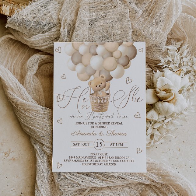 Convites Urso com Balões e Corações - Revelação de Gênero (Criador carregado)