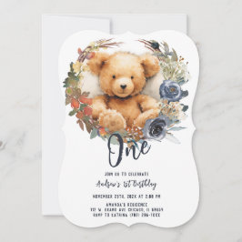 Convites Urso de 1º Aniversário Menino Personalizável e Edi