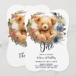 Convites Urso de 1º Aniversário Menino Personalizável e Edi