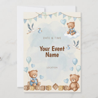 Convites Urso de Aquarela Grou Bloco de Madeira Azul