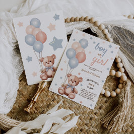 Convites Urso de Aquarelas Cor Azul Cor-de-Rosa Balões Azui