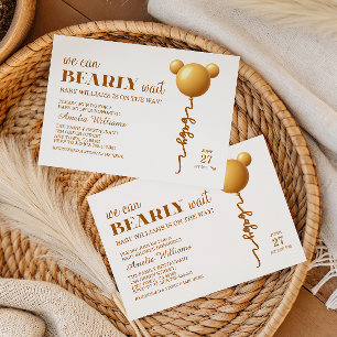 Convites Urso de Balão de Ouro Elegante Quase Não Espera Ne