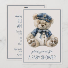 Convites Urso de Bebê Azul Náutico Personalizado Fofinho