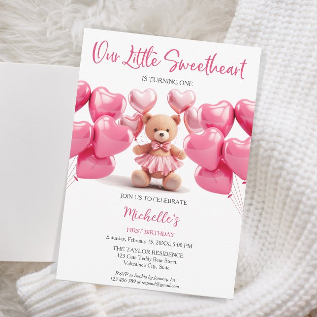 Convites Urso de Coração Rosa-Rosa-dia de os namorados (Criador carregado)