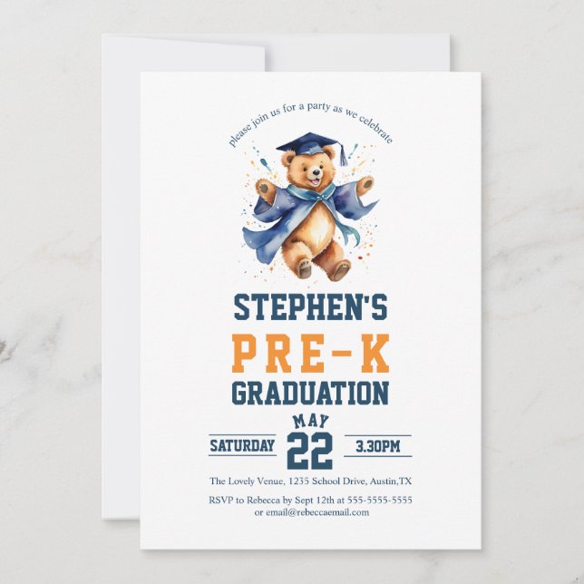 Convites Urso de Fenda Pré-K Festa de formatura (Frente)