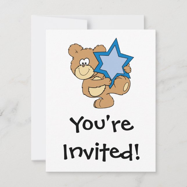 Convites urso de hanukkah fofo segurando estrela de davi (Frente)