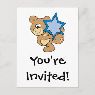 Convites urso de hanukkah fofo segurando estrela de davi