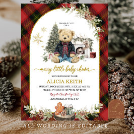 Convites Urso de Luxo Vermelho Xadrez Tartan Natal Menino
