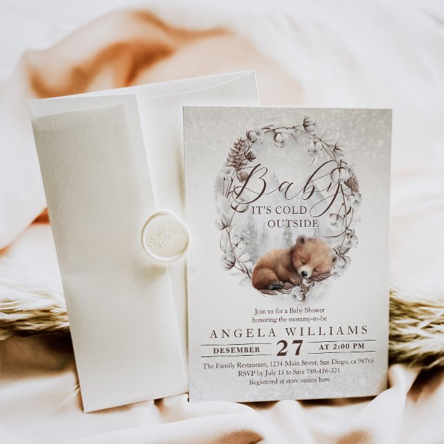 Convites Urso de Madeira Frio fora do Chá de fraldas de inv (Criador carregado)