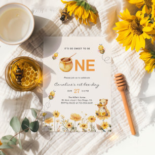 Convites Urso de Mel 1º Dia da Abelha Floral Aniversário