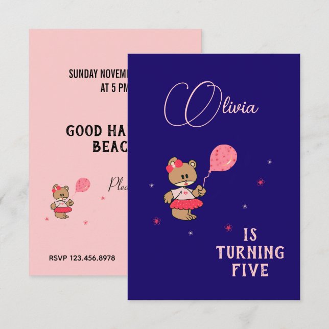 Convites Urso de pelúcia (Frente/Verso)