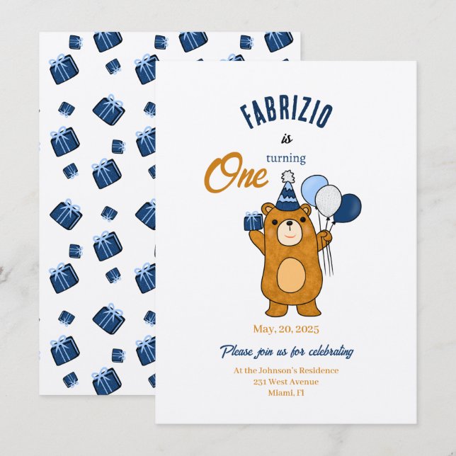 Convites Urso de pelúcia (Frente/Verso)