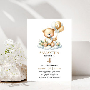 Convites Urso de pelúcia adorável de balão dourado para 4º 