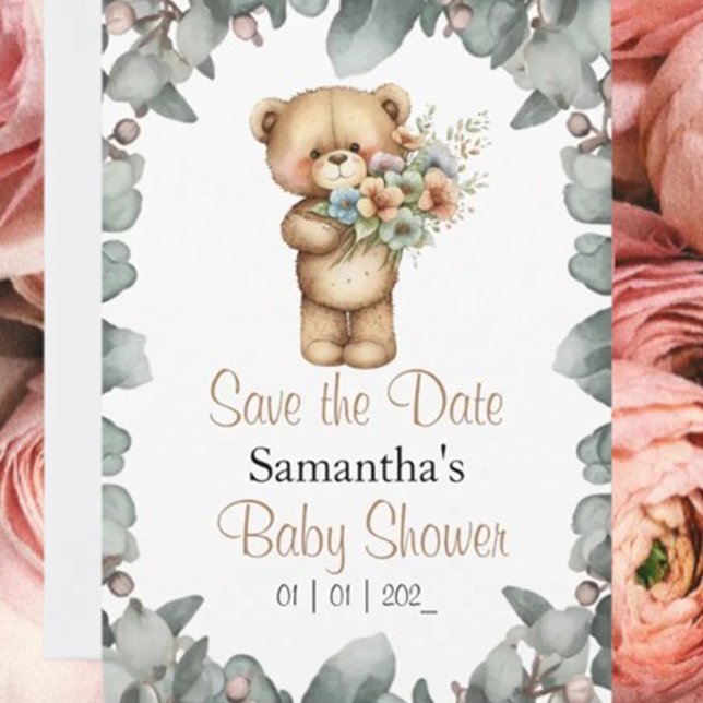 Convites Urso de Pelúcia  Aquarela Data em Branco (Get ready to celebrate with our Beary Cute Baby Shower Invitation! )