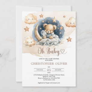 Convites Urso de pelúcia azul-acastanhado