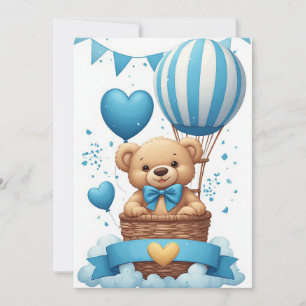 Convites Urso de pelúcia azul para chá de bebê 🧸