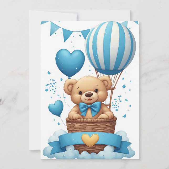 Convites Urso de pelúcia azul para chá de bebê 🧸 (Frente)
