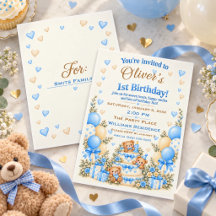 Urso de pelúcia azul personalizado para 1º anivers