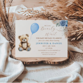 Convites Urso de pelúcia azul rústico, balão, floral para c