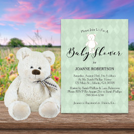 Convites Urso de Pelúcia Branco Diamante Verde Sage Churras