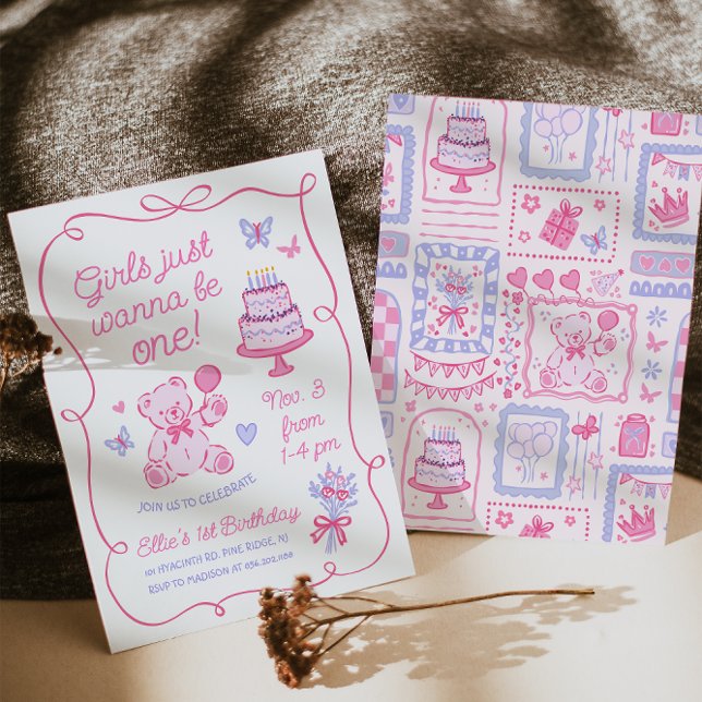 Convites Urso de pelúcia Coquette Caprichosa Desenhado à Mã (Criador carregado)