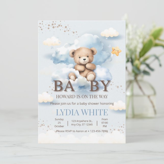 Convites Urso de Pelúcia Editable Churrasco de Bebê Mal Pos (Em pé/Frente)