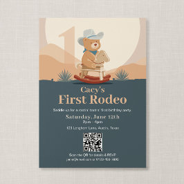 Convites Urso de Pelúcia em Código QR Cowboy Primeiro Rodei
